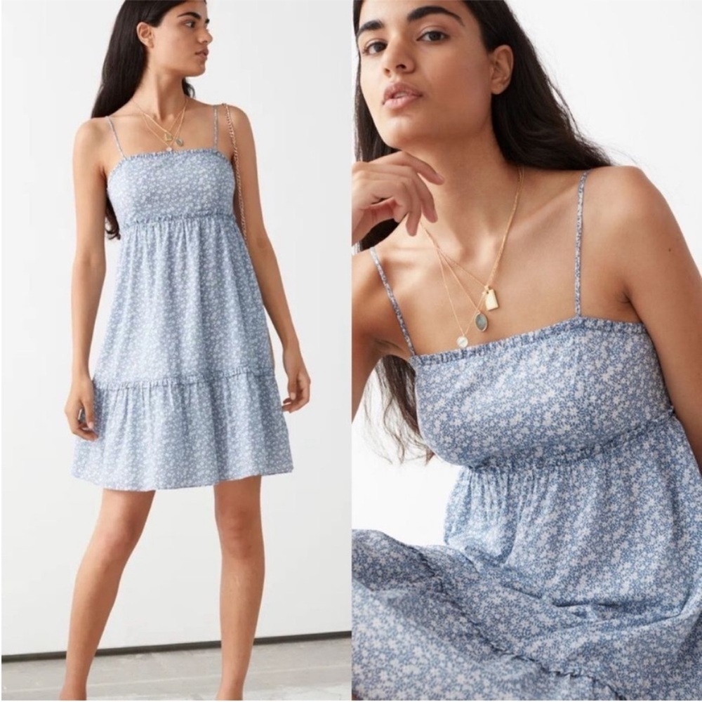 & Other Stories Blue Floral Mini Dress